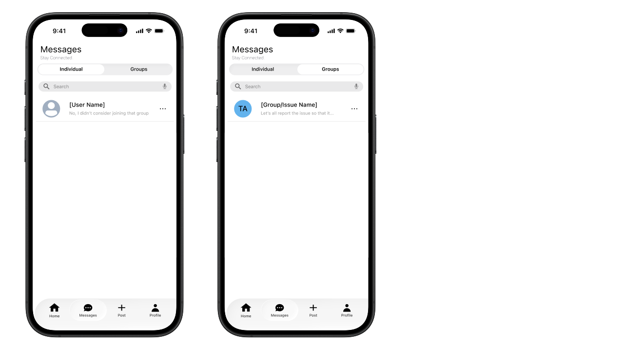 Initial mockup: messages page